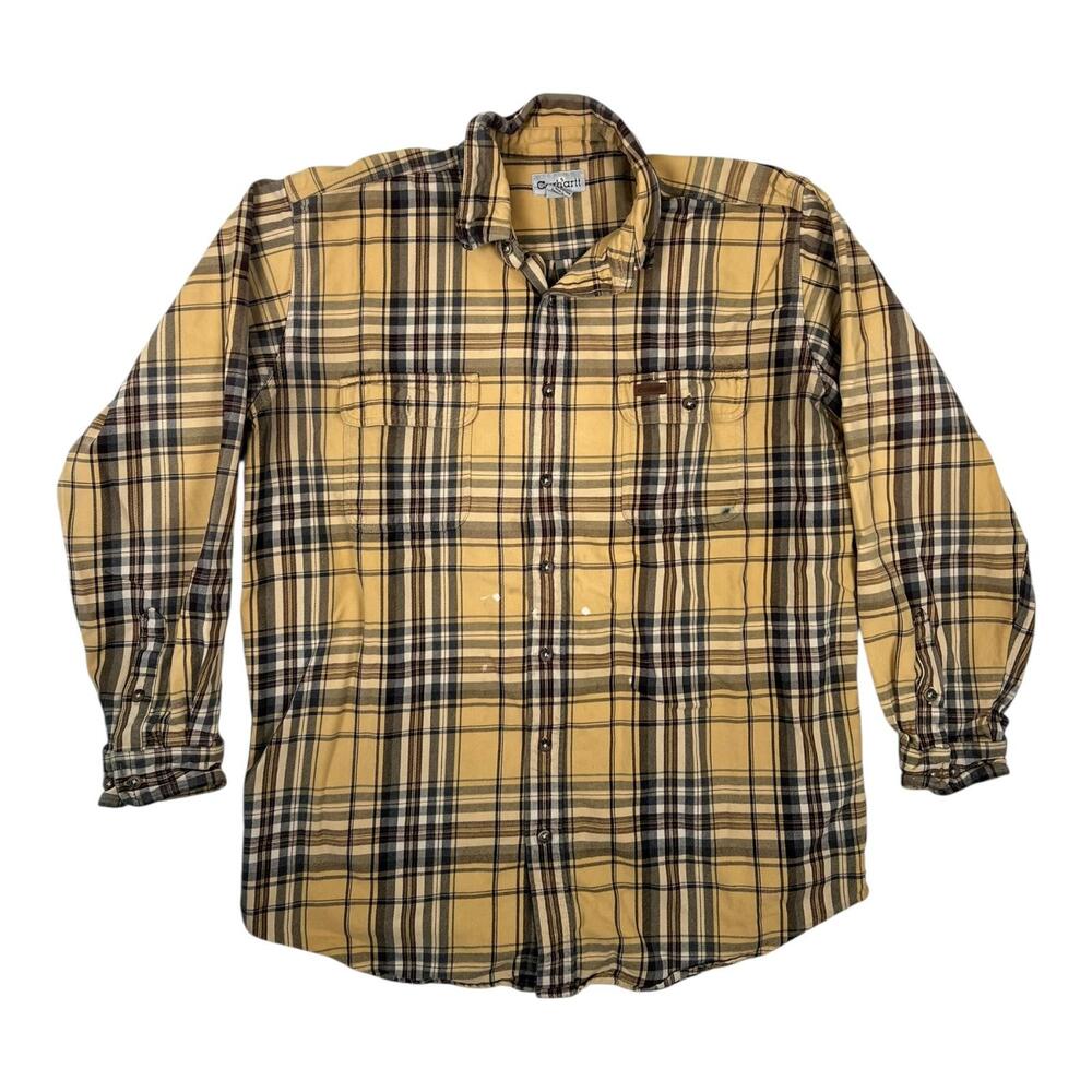 Carhartt Shirt Mens XLT Yellow Plaid Long Sleeve Button Up Shacket Workwear